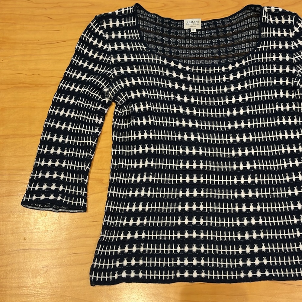 Armani Collezioni Knit 3/4 Sleeve Semi-Sheer Top